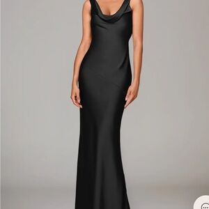 NWT Azazie Rylina Black Mermaid Stretch Satin Dress. Black Bridesmaid dress